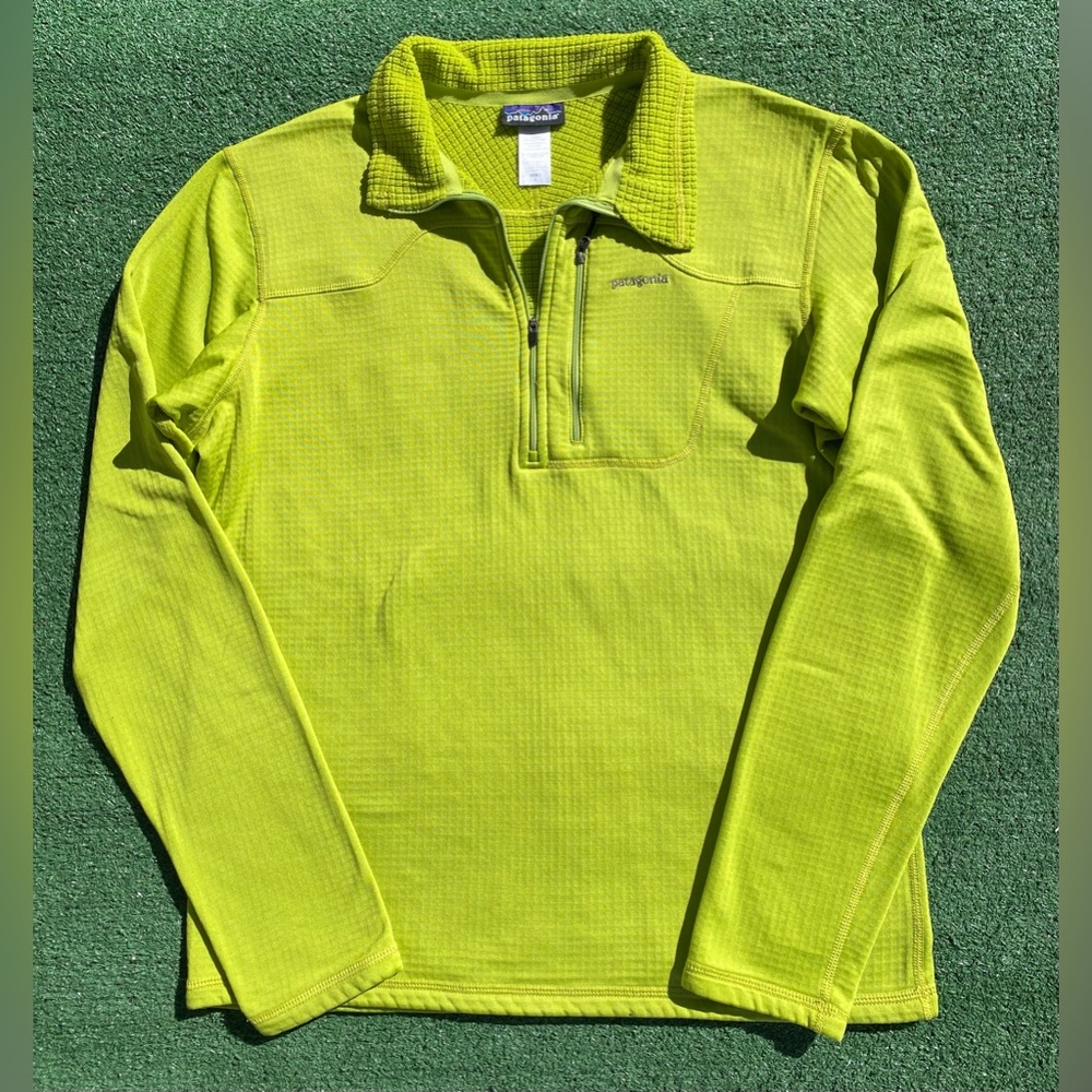Patagonia R1 Regulator 1/2 Zip Lime Green Waffle Grid Fleece Jacket Men’s Large